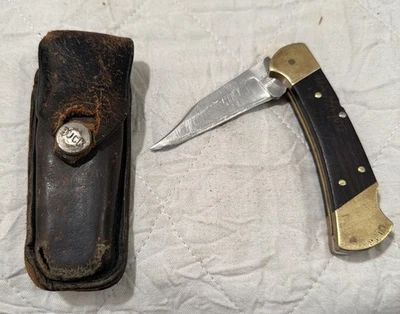 Vintage  Buck 112 2 Dot USA Lockblade Hunting Knife WELL USED W/ Sheath - Image 1 of 4