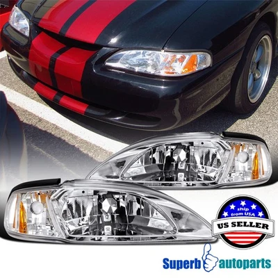 Fits 1994-1998 Ford Mustang 1PC Head Lights+Corner Lamps Replacement Foto 1 de 4