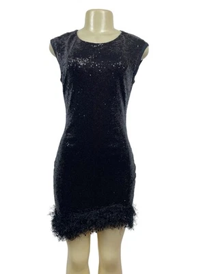 Black Sequin Sleeveless Mini Dress With Fringe Accent - Image 1 of 4