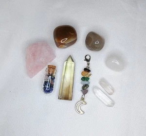 Mixed Crystal Mineral Bundle Set - Tumbles, Point, Chips, Rough, Keychain Quartz - Picture 1 of 7