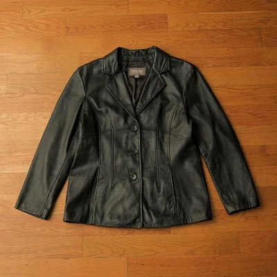 Chaqueta Blazer Wilsons Cuero Negra Mujer XL Botón Frontal A Medida Clásica Otoño Foto 1 de 4