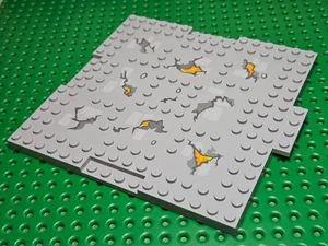 Lego Base 16x16x⅔ Indent & Tab +Print: Lava & Cracks [15623pb003] Bright Grey x1 - Picture 1 of 5
