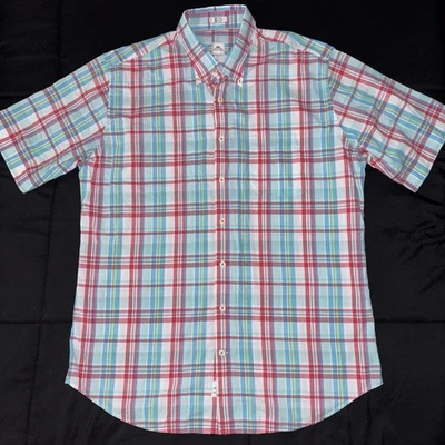 Peter Millar Dress Shirt Short Sleeve Mens Large Multicolor Check 100% Cotton - Image 1 of 4