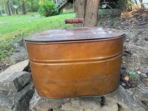 Antik Bauernhaus Vollkupfer Kessel Kühlwanne Waschen Einmachen Pflanzgefäß Holzhalter - Bild 1 von 24