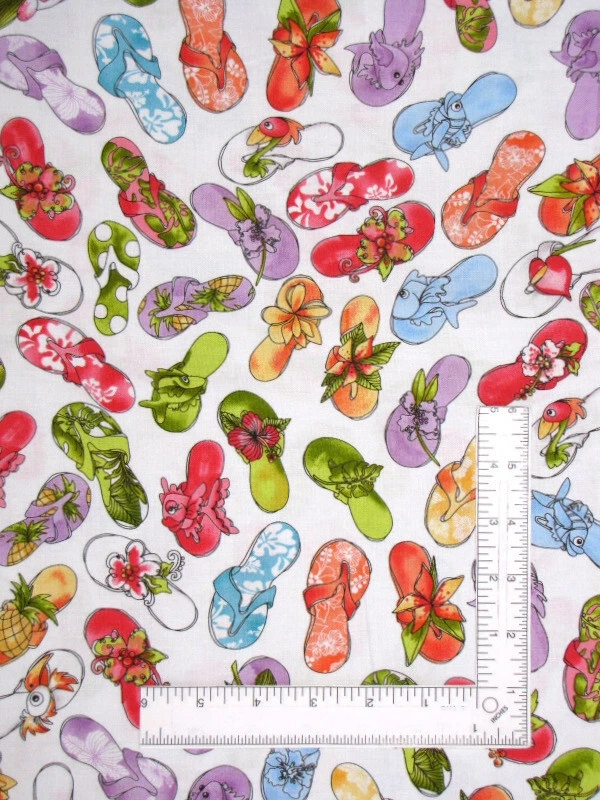 Chanclas de Playa Zapatos Tela Por Yarda Blanco Algodón Hu La La Loralie Diseños Foto 1 de 1