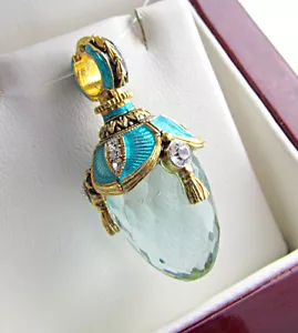 GORGEOUS RUSSIAN SOLID STERLING SILVER 925 & 24K GOLD AQUAMARINE EGG PENDANT - Picture 1 of 1