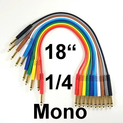 10 Pack - 1/4" Mono Gold Patch Cables 1.5 Foot TS 18" Unbalanced Cords Leads - Image 1 of 3