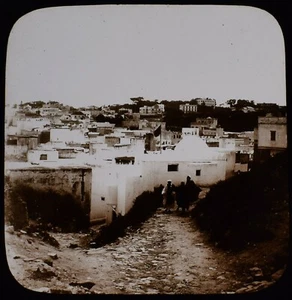 ANTIKES SEPIA magisches Laternendia TANGER GESAMTANSICHT UM 1890 FOTO MAROKKO - Bild 1 von 3
