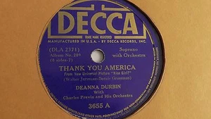 Deanna Durbin - 78rpm single 10-inch – Decca #3655 Thank You America  - Picture 1 of 4