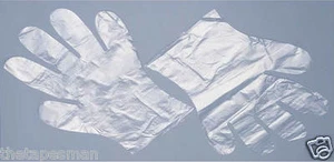 500 x Poly PE Gloves Plastic Cleaning Food Salon Spray Tan Subway 1 Size Fit All - Picture 1 of 3