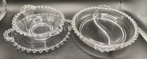 Vintage Imperial Glas Kerzendocht Mayo Schale mit Unterteller & 2 Teil Relish Schale - Bild 1 von 10