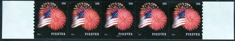 USA 2014 FLAG over FORT McHENRY P#P11111 strip of 5 (cut 9-1/2)SC#4853 MNH - Image 1 of 1