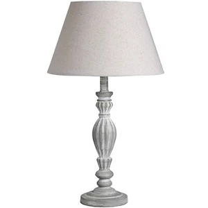 Ägina Tischlampe Nachttischlampe - Shabby Chic grau Holzsockel und Leinenschirm - Bild 1 von 4
