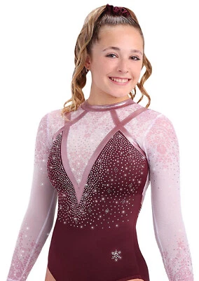 NEW! Lyla Burgundy Gymnastics Competition Leotard by Snowflake Designs - Image 1 of 2