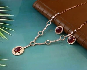 Pear Ruby Pendant Necklace in 14K Gold Filled or Sterling Silver, July Birthston - Picture 1 of 6