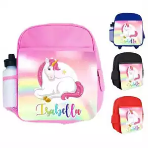 Personalised Backpack Any Name Kids Unicorn Design Girls Children Bag 26 - Picture 1 of 12