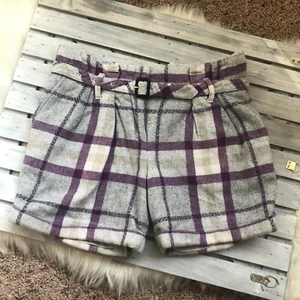 Rare Burberry Wool Plaid Purple Belted Shorts - Picture 1 of 7