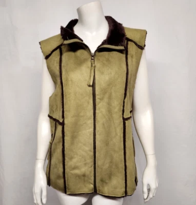 Chaleco Big Chill Verde Imitación Gamuza y Marrón Imitación Piel Borde Cremallera XL Foto 1 de 4