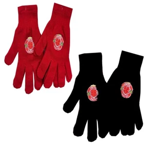 Manchester United Unisex Red Embroidered Winter Gloves - 2 Pairs Fits All - Picture 1 of 2