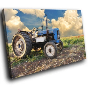 SC115 Retro Blue Green Tractor Landscape Canvas Wall Art Large Picture Prints - Picture 1 of 6