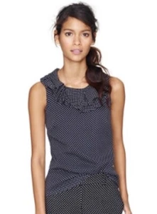 Blusa Top J.Crew Azul Marino Gabby Volantes Seda Sin Mangas Lunares, Nueva con Etiquetas, Talla 8 - Imagen 1 de 12