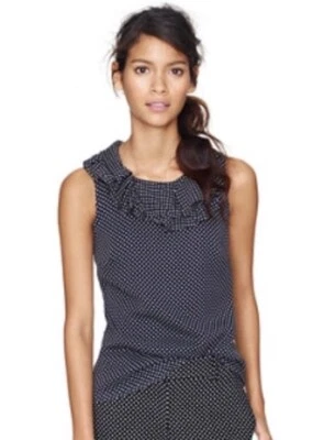 Blusa Top J.Crew Azul Marino Gabby Volantes Seda Sin Mangas Lunares, Nueva con Etiquetas, Talla 8 Foto 1 de 4