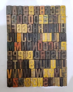 Vintage Letterpress wood/wooden printing type blocks typography 109pc 51mm #LB50 - Picture 1 of 7