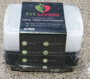 14pk 3 Compartment Meal Prep Plastic Micro/Dshwshr Safe Food Storage Containers - Picture 1 of 5