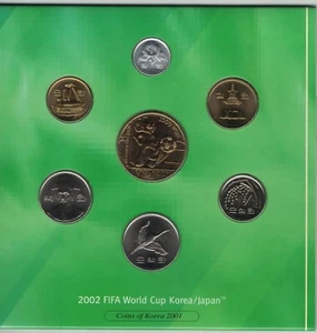 SOUTH KOREA 7 DIF UNC COINS SET 1 - 1000 WON 2001 YEAR JAPAN FIFA WORLD CUP 2002 - Picture 1 of 3
