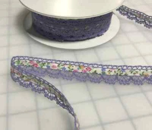 Lavender Floral Ribbon with Scalloped Lace Edge Made in France (3/4" wide) - Picture 1 of 1