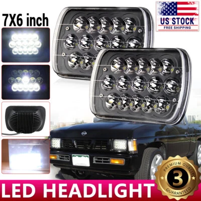 一对 7x6 英寸 LED 车头灯替换件 H6054 适用于日产皮卡硬体 1983 - 1997 — 第 1/4 张图片