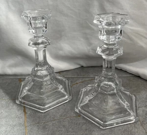 Facettierte sechseckige Glas 7" Kerzenständer Halter 1 Paar Kristallklar  - Bild 1 von 4