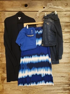 Ana M Maxi Skirt & Top Set 2 Royal Blue Navy Elastic waist STRETCH Knit - Picture 1 of 12