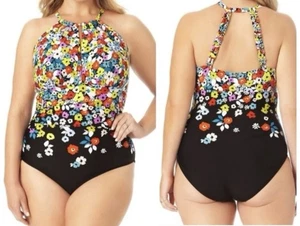 Anne Cole Flower Field High Neck Ruffle Straps One-Piece Swimsuit NEW SIZE 10 - Picture 1 of 12