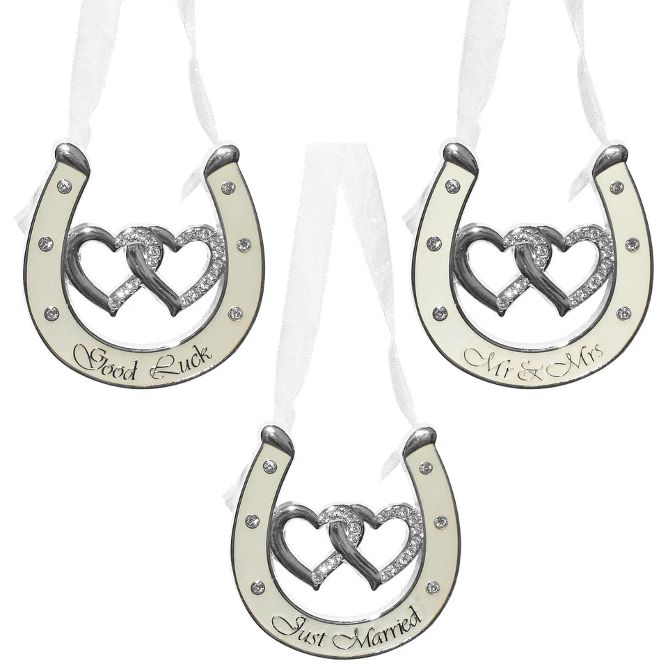 Hochzeit Silber/Weiß Doppel Herz Hufeisen mit Strass - Design Wählbar - Bild 1 von 1