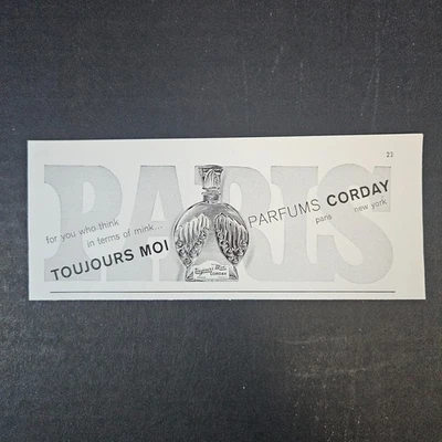 1957 Toujours Moi Parfums Corday París Francia Vintage Impresión Anuncio Perfume Fragancia Foto 1 de 2