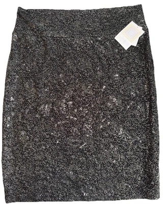 NEW LuLaRoe 2XL Elegant Black Silver Sequin Metallic Holiday Cassie Pencil Skirt - Image 1 of 4