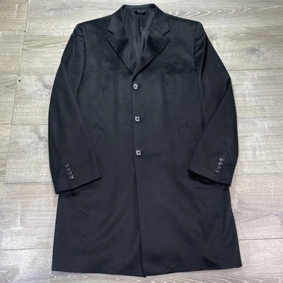 Jos A Bank Cashmere Overcoat Mens 44L Black 3 Button Tailored Fit Traveler's - Image 1 of 4