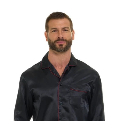 Pijama de satén de seda para hombre - Juego de pijama NEGRO+ ''ENTREGA EN 5 DÍAS - Vendedor de EE. UU. Foto 1 de 4