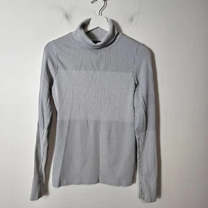 Athleta Gr. S Flurry Base Layer Rippstrick Rollkragen Daumenlöcher weiß gestreift - Bild 1 von 7