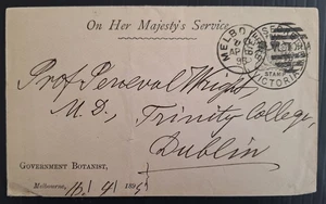 1895 Victoria Australia OHMS CHIEF SECRETARY Frank Cover Govt Botanist Melbourne - Picture 1 of 2