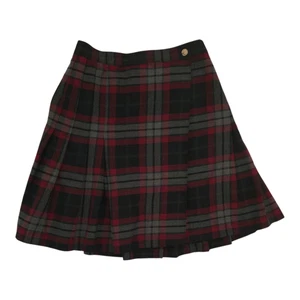 Gonna vintage lana vergine a quadri plissettata tartan rosso nero verde scuro S 36 - Foto 1 di 7