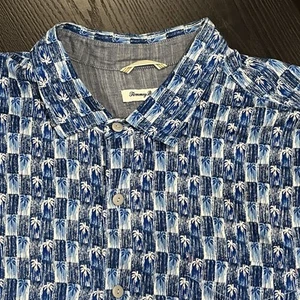 2XLB, Tommy Bahama Piccolo Palm Tree Camp Shirt Blue Palms Beach Hawaiian Shirt - Picture 1 of 8