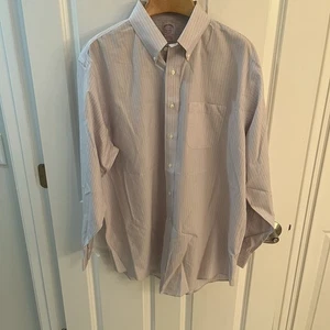 Brooks Brothers Button Down Dress Shirt Men 17.5 35 Xl White Striped Non Iron LS - Picture 1 of 11