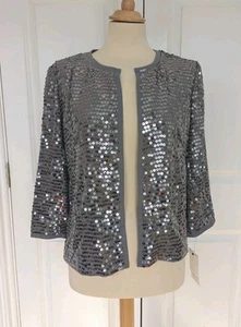 ISABELLA OLIVER ANTIQUE SILVER SEQUIN LIGHTWEIGHT JACKET SIZE 12 BNWT - Picture 1 of 7