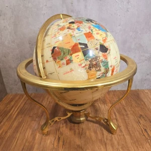 Large Decorative Mother of Pearl & Semi-Precious Gemstone Globe Brass Stand 50cm - Picture 1 of 24