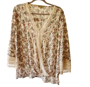 Top donna Democracy Boho contadino all'uncinetto ricamato pizzo orlo floreale grande - Foto 1 di 6