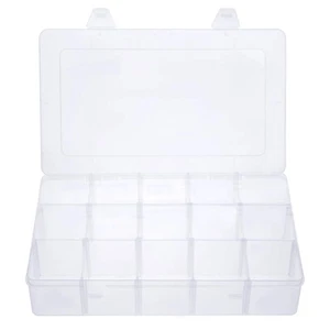 15 Large Grids Clear Plastic Jewelry Box Organizer Storage Container with Rem... - Picture 1 of 7