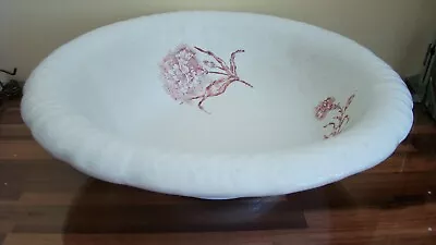 Ironstone Basin Bowl Red Transferware Carnations 16" White Antique - Image 1 of 4