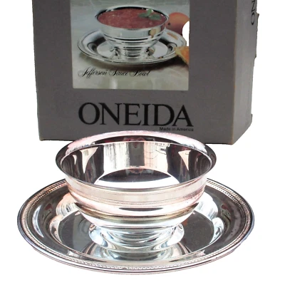 Oneida Serving Bowl Silverplate Small Jefferson Sauce w/Attached Underplate IOB - Image 1 of 4
